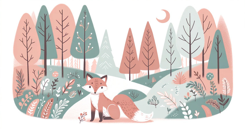 Forest Fox Wallpaper design file showing intricate pattern details and pastel color palette