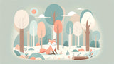 Fox Wallpaper design file with pastel woodland scene and whimsical forest elements