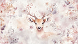 Design file showing detailed forest animals pattern with deer, owl, and watercolor elements