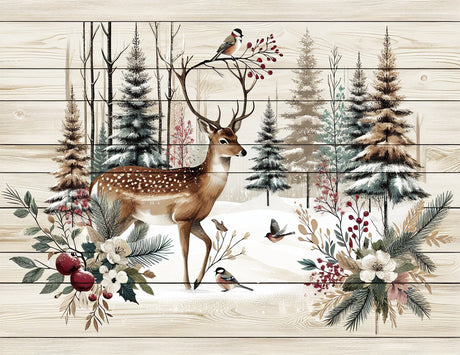 Forest Animals Wallpaper design file showing detailed winter deer and pine trees pattern