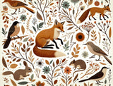 Woodland fox and birds design file showing detailed pattern on white background