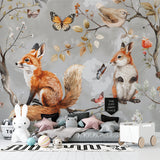 Fox and butterfly mural adding charm to a modern kids bedroom