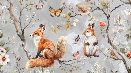 Forest animals wallpaper design file showing detailed fox and butterfly pattern