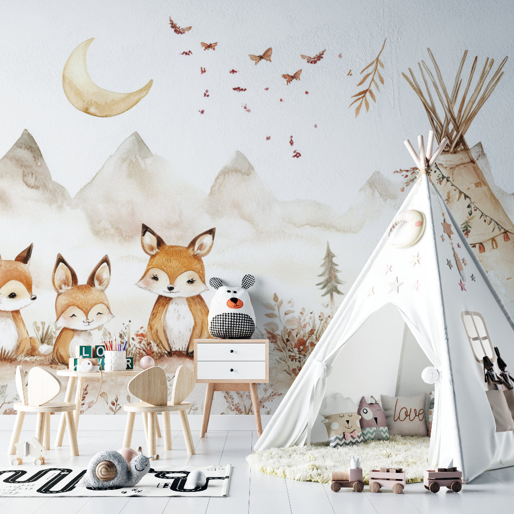 Forest Animals Wallpaper creating magic in toddler's reading nook with teepee