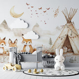 Children's bedroom featuring Forest Animals Wallpaper in modern Scandinavian style