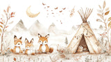 Forest Animals Mural design file showing full pattern with foxes and teepee illustration