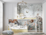 Forest Friends Wallpaper in playroom showing full wall application