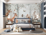 Watercolor Forest Mural in reading nook with comfortable seating