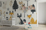 Woodland creatures wallpaper brightening a child's reading nook with playful forest friends