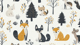 Forest animals wallpaper design file showing detailed pattern of woodland creatures in yellow and grey
