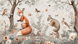 Forest animals wallpaper design file showing cute fox and rabbits pattern with soft neutral colors