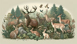 Forest animals wallpaper design file with detailed woodland scene, deer and rabbit illustrations