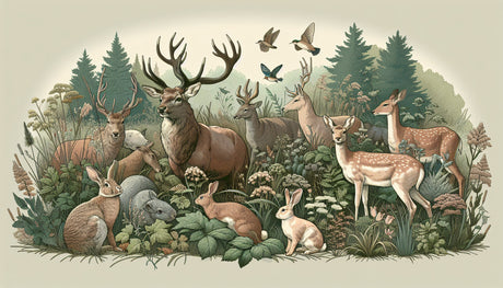 Forest animals wallpaper design file with detailed woodland scene, deer and rabbit illustrations