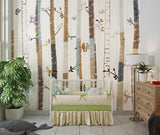 Forest birds wallpaper mural in modern living room, creating a serene atmosphere with soft natural light
