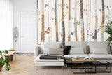 Bedroom wall adorned with forest birds mural creating peaceful ambiance