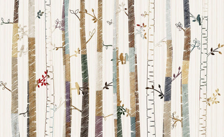 Forest birds wallpaper design file showing intricate birch tree pattern and nature elements