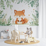 Forest animal wallpaper creating calm atmosphere in modern children's bedroom