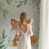 Fox mural wallpaper styled in minimal Scandinavian nursery