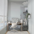 Forest lake portal mural wallpaper creating depth in a modern living room with grey sofa