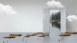 Forest lake portal design file showing detailed pine trees and door frame pattern