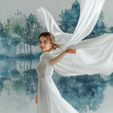 Peaceful bedroom featuring Forest Lake Wallpaper with calming water reflections