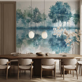 Dining room transformed by Lake Forest Wallpaper with tree reflections