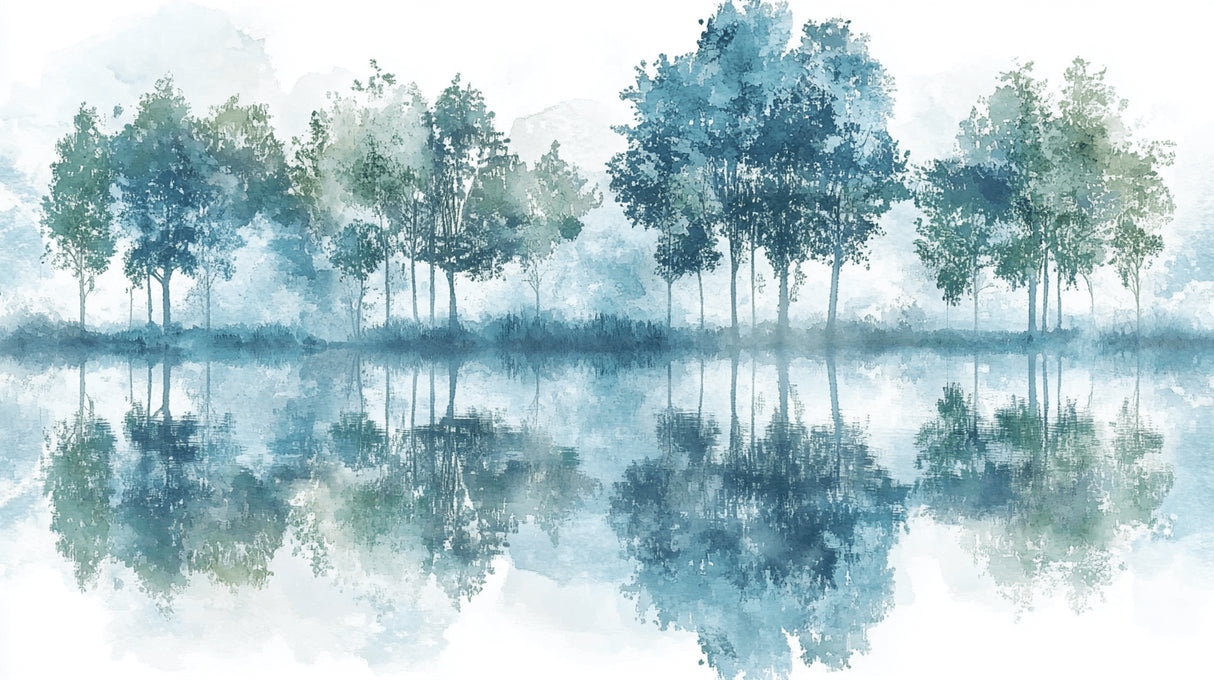 Forest Lake Wallpaper design file showing full misty tree reflection pattern