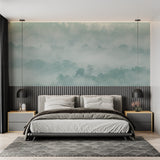 Forest mist wall mural in home office space, bringing nature's calm indoors