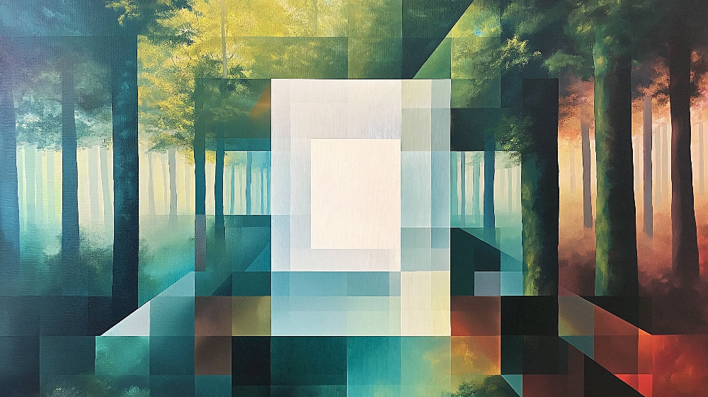 Abstract geometric forest wallpaper design file showing detailed pattern and color gradients