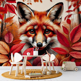 Fox Forest Wallpaper styled in a modern living room, showing warm autumn colors and creating a cozy atmosphere