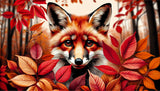 Forest Mural Wallpaper design file showing detailed fox portrait with red autumn leaves pattern