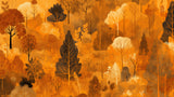 Golden forest mural wallpaper creating cozy atmosphere in bedroom setting