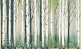 Birch tree forest wallpaper design file showing detailed trunk patterns and gentle green foliage