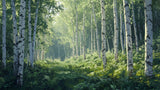 Forest wall mural design file showing detailed birch trees and green ferns pattern