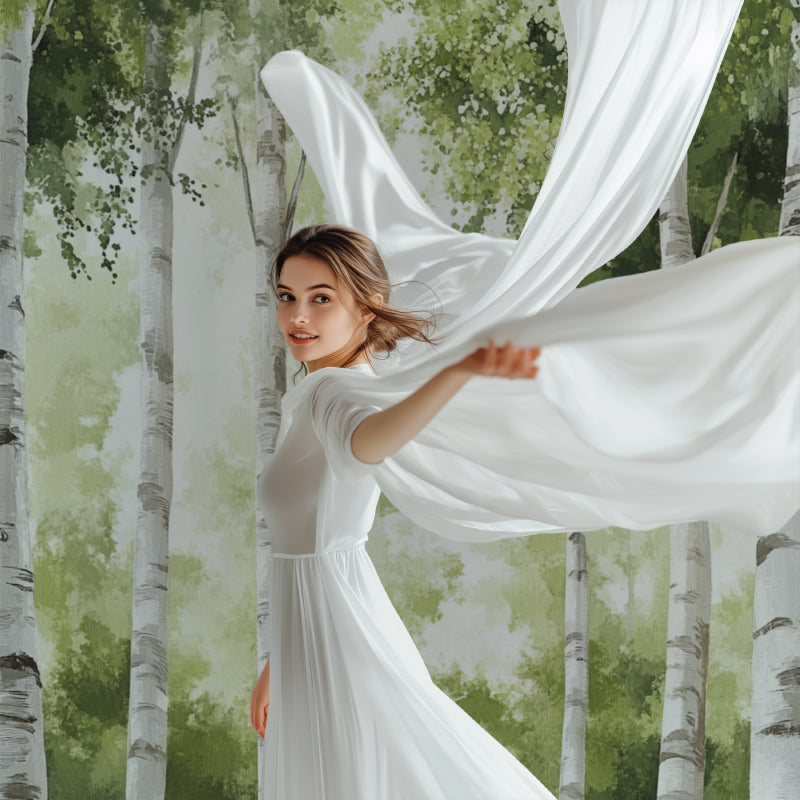 Woodland tree mural transforming a bedroom into a peaceful forest retreat
