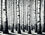 Black and white birch grove wallpaper design file showing detailed tree pattern and textures