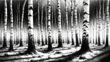 Black and white birch tree pattern design file showing detailed trunk textures and shadows