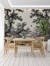 Forest scene wallpaper bringing classic elegance to entrance hallway