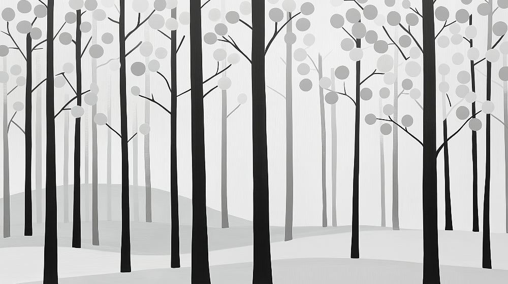 Black and white minimalist tree pattern design file with geometric details