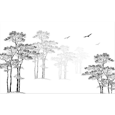Black and white forest wallpaper design file showing full tree silhouette pattern