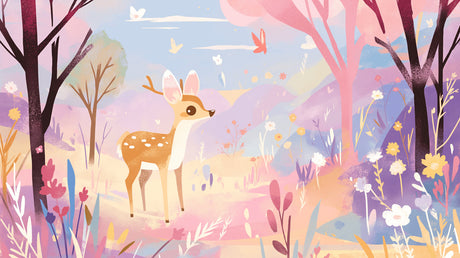 Enchanted forest wallpaper design file showing detailed deer and butterfly pattern in watercolor style
