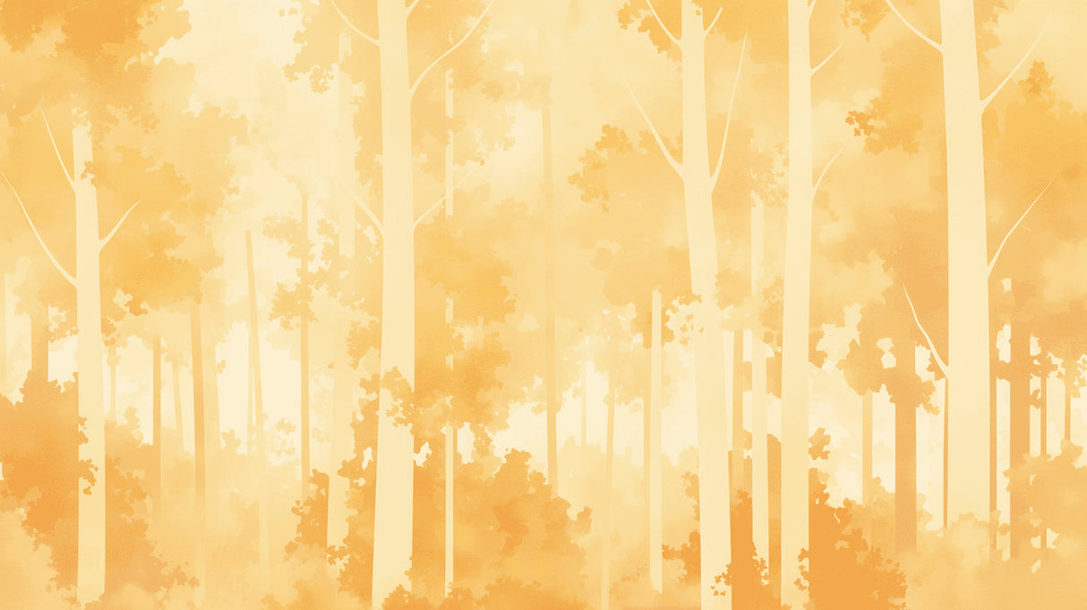 Bedroom featuring tree silhouette wall mural in soft amber tones