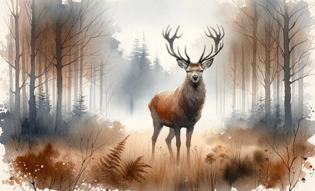Misty forest deer design file showing intricate watercolor details and soft color palette