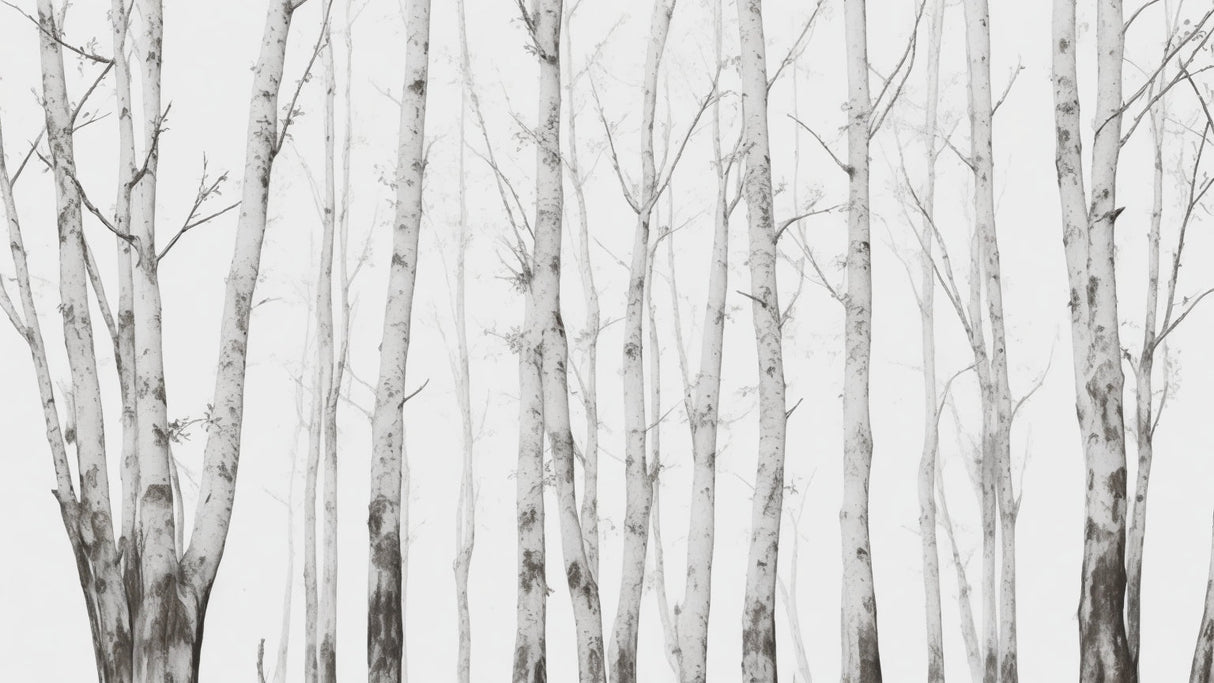 Birch Tree Forest Wallpaper design file showing detailed minimalist pattern with soft grey background