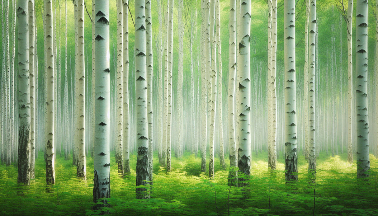 Misty birch grove wallpaper design file showing detailed tree patterns and forest depth