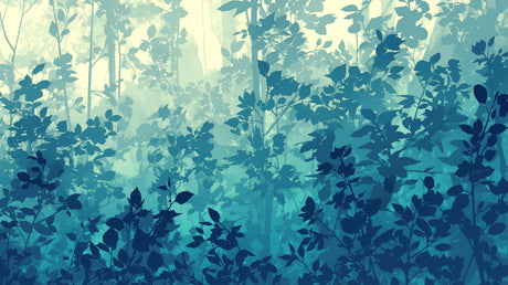 Forest wallpaper mural creating a serene atmosphere in a modern living room with minimal furniture