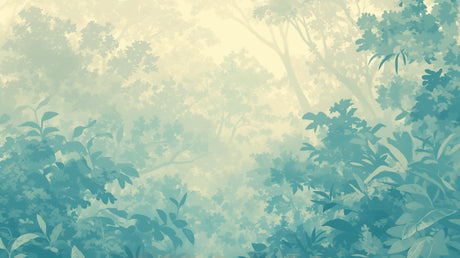 Peaceful forest wallpaper in master bedroom showing morning light effect