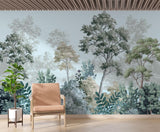 Nature wall mural bringing outdoor feel to minimalist dining room