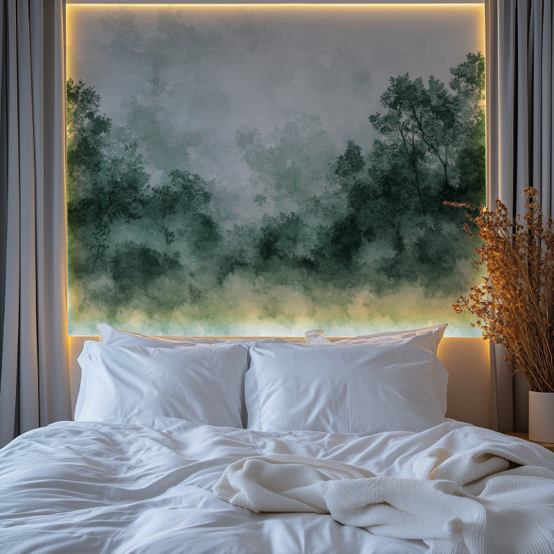 Nature wall mural brightening dining room with contemporary setting