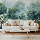Nature wall mural application in dining room with natural lighting